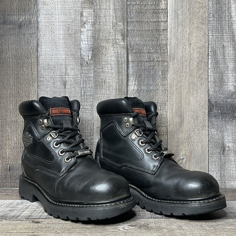 Womens Harley Davidson Badlands Black Leather Roll Cuff Motorcycle Boots Size 5